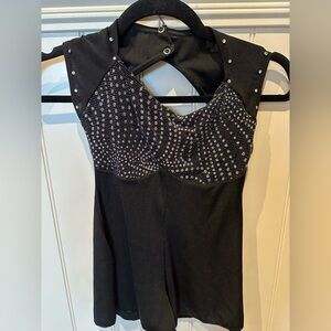 WEISSMANS Medium Child Black Dance Bodysuit Sequinned Bodice Cap Sleeves